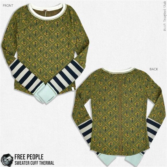 FREE PEOPLE SWEATER CUFF LONG SLEEVE THERMAL TEE IN POP PALM PRINT RARE SAMPLE - Picture 13 of 13